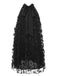 Black 1960s 3D Flowers Mesh Turtleneck Sleeveless Dress