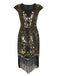 Black 1920s Sequined Tassel Cap Sleeve Dress