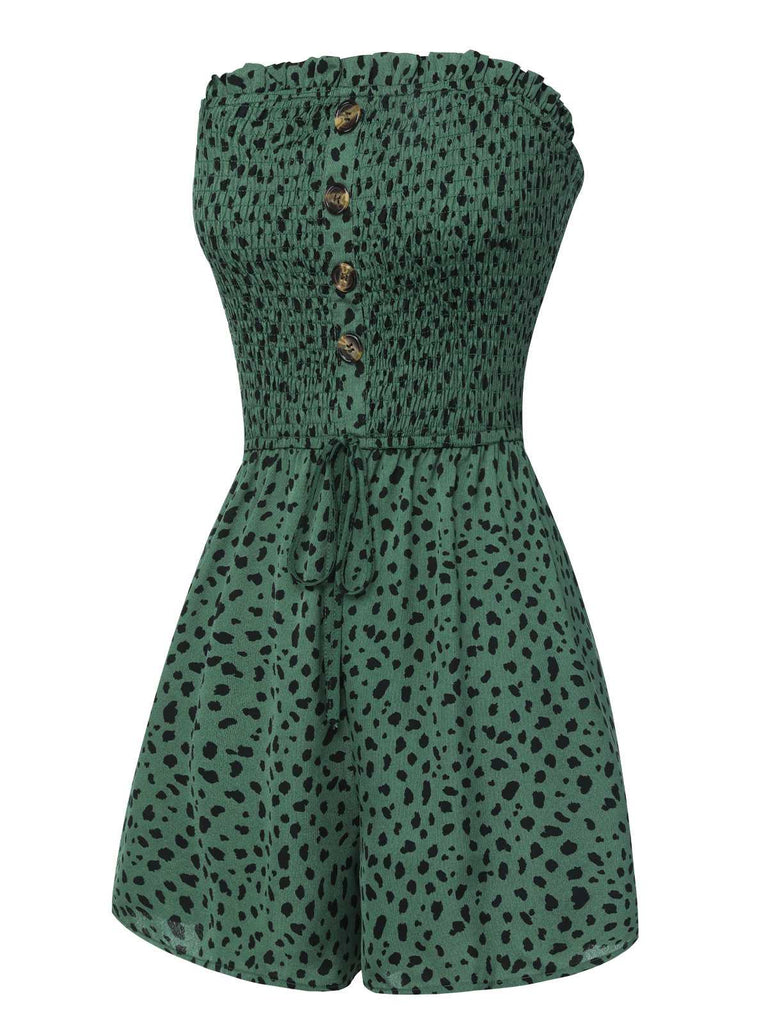 Green 1950s Leopard Tube Top Romper