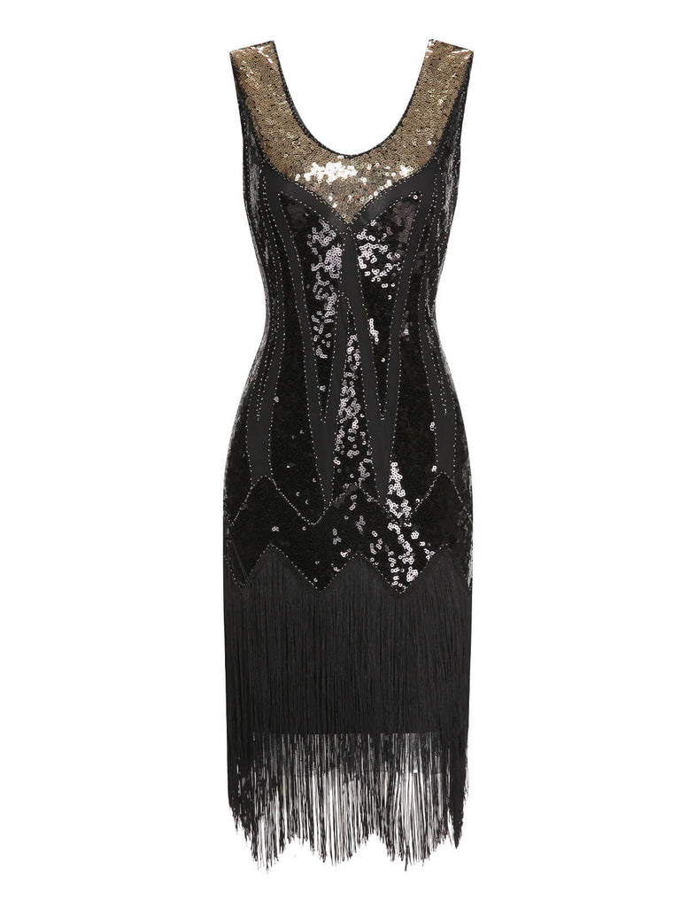 1920s Sequined Tassel V-Neck Dress