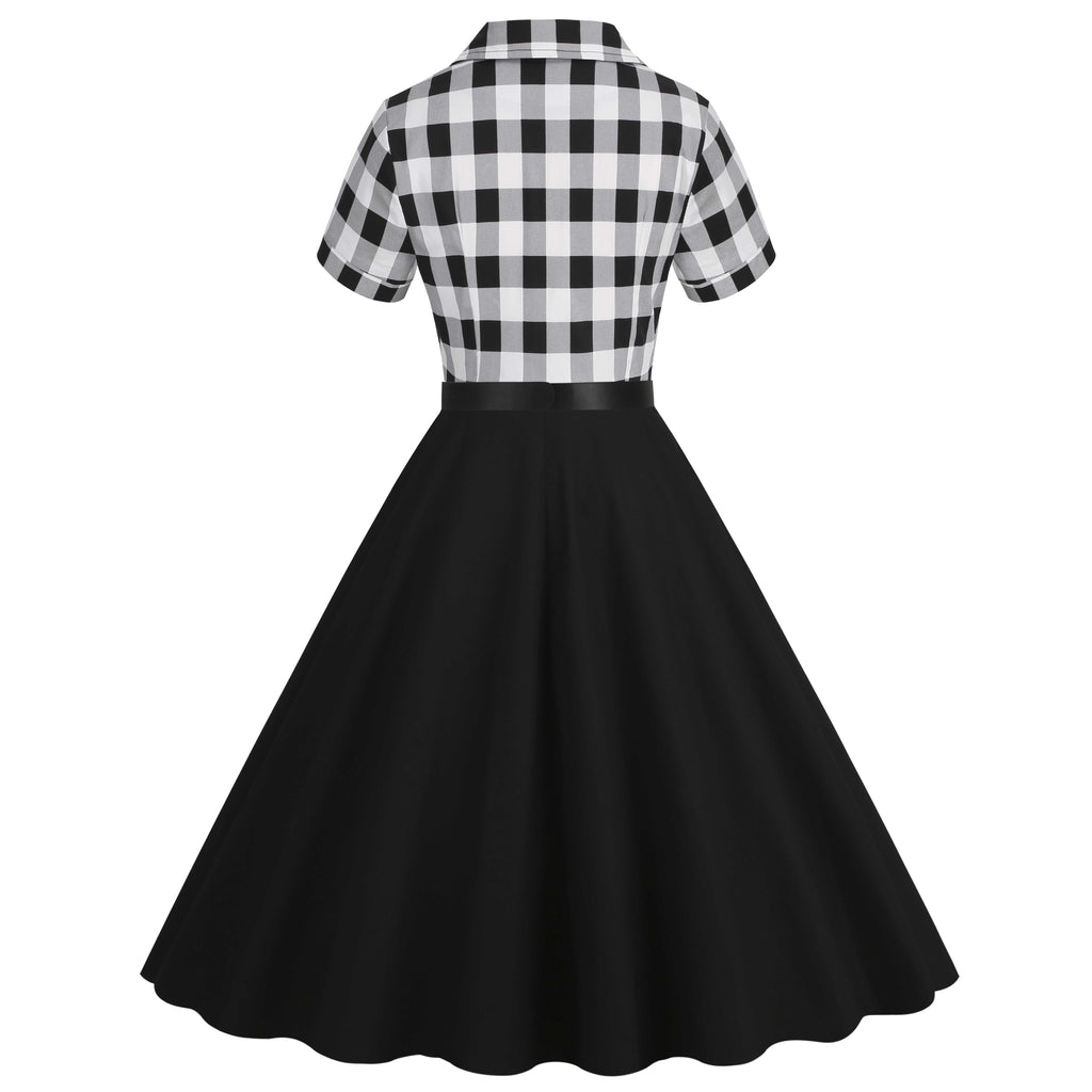 1950s Lapel Contrast Belted Dress