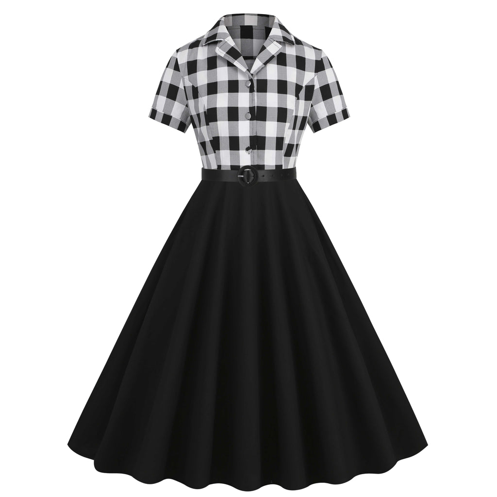 1950s Lapel Contrast Belted Dress