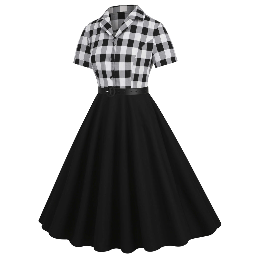 1950s Lapel Contrast Belted Dress