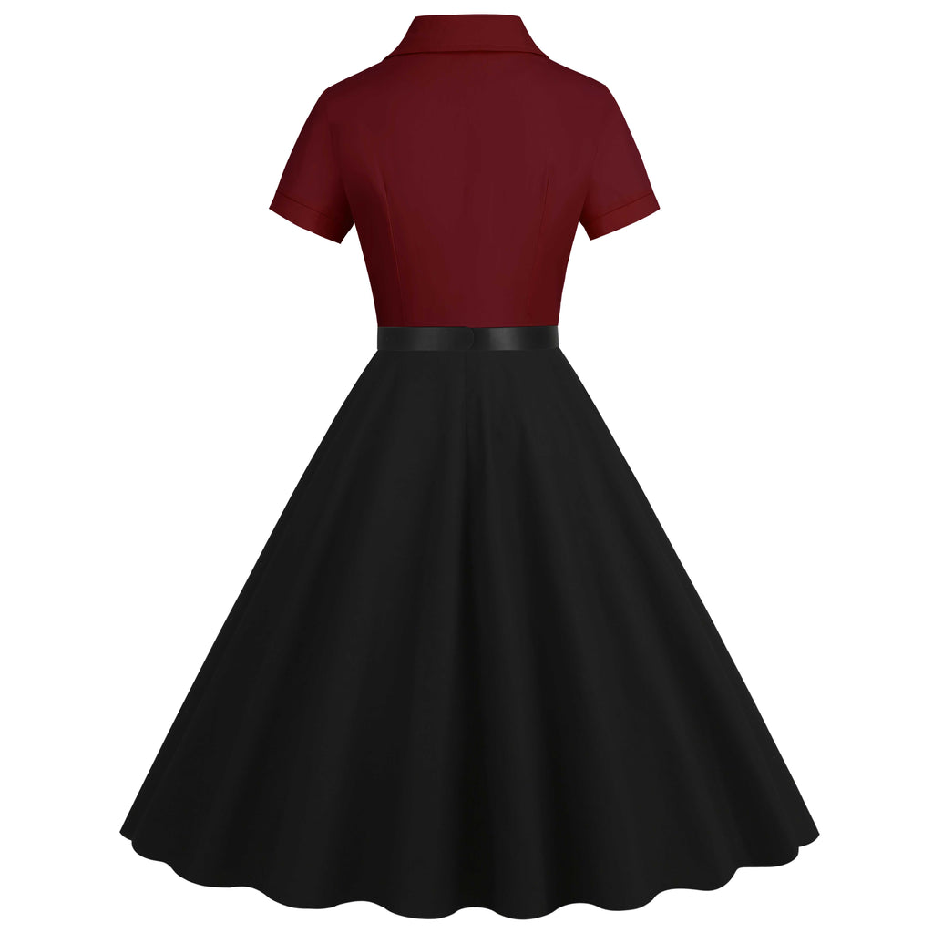 1950s Lapel Contrast Belted Dress