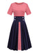 Red & Blue 1970s Stripe Patchwork Swing Dress