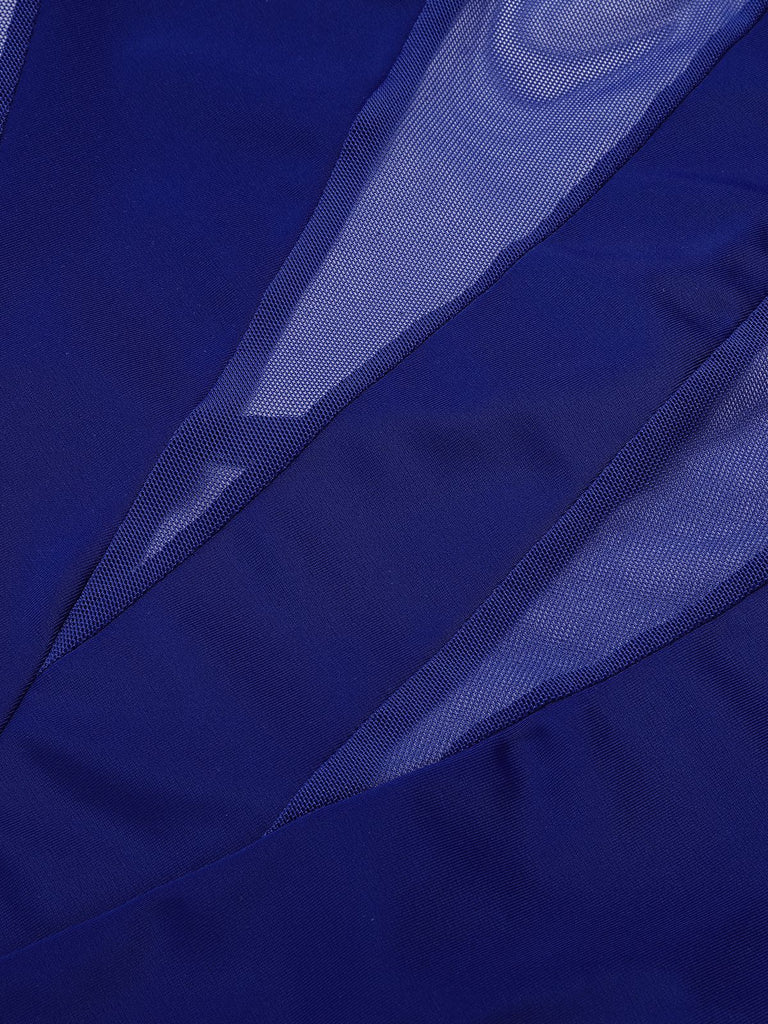 1950s Solid Semi-Sheer Back Tie Swimsuit