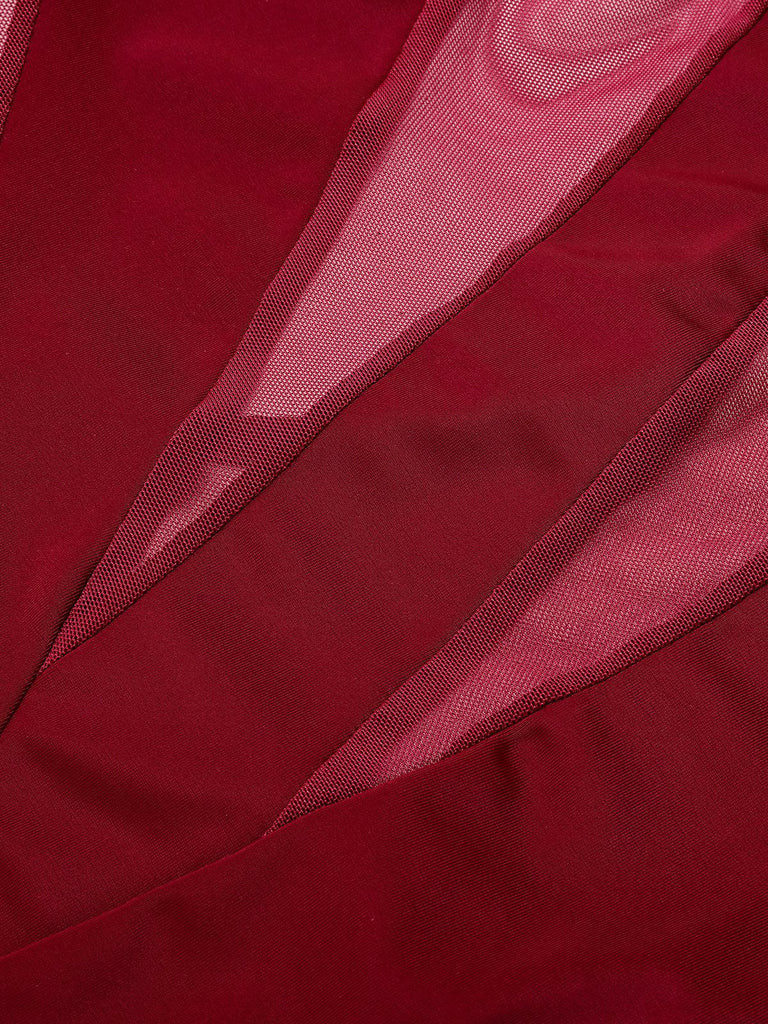 1950s Solid Semi-Sheer Back Tie Swimsuit