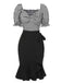 2PCS 1950s Black White Plaid Top & Ruffle Hem Skirt