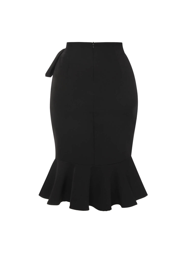 2PCS 1950s Black White Plaid Top & Ruffle Hem Skirt