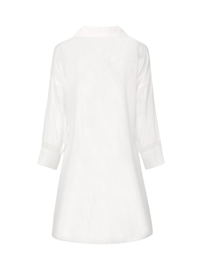 White 1970s Solid Sheer Long Sleeve Shirt