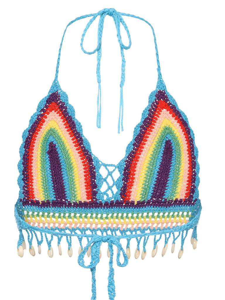 1950s Rainbow Crochet Halter Cover-up Tops