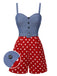 Blue 1960s Polka Dots Spaghetti Straps Romper