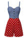Blue 1960s Polka Dots Spaghetti Straps Romper