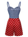 Blue 1960s Polka Dots Spaghetti Straps Romper