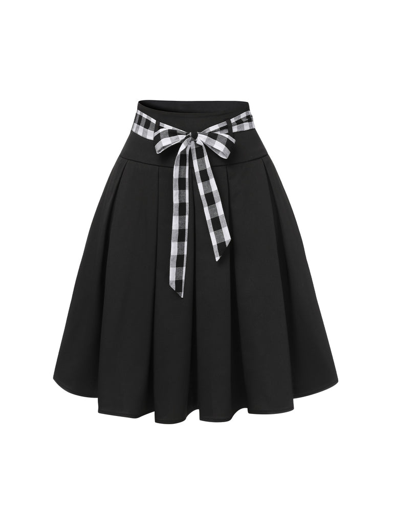 2PCS Black 1950s Plaid Halter Top & Umbrella Skirt
