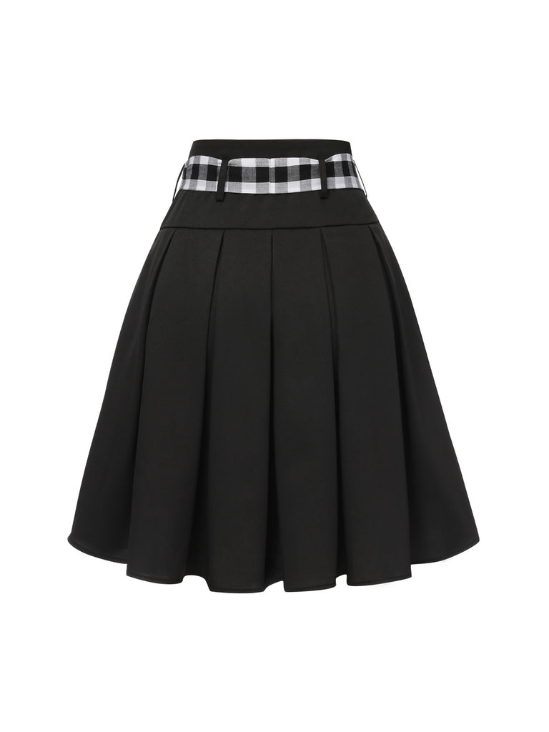 2PCS Black 1950s Plaid Halter Top & Umbrella Skirt