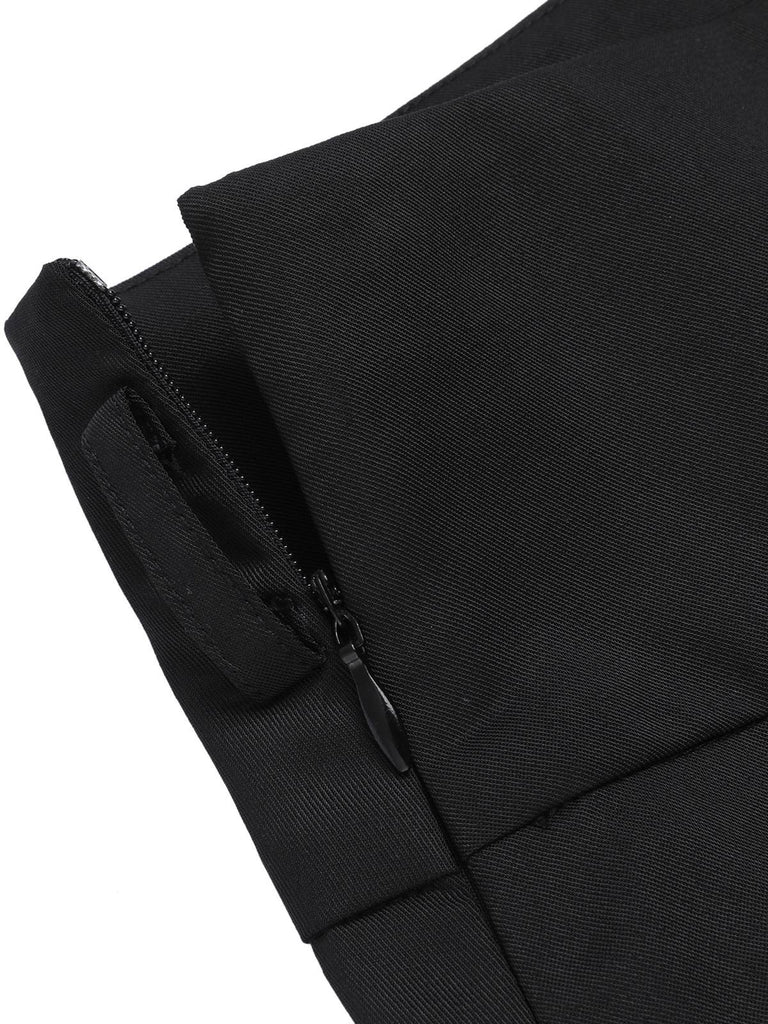 Black 1950s Solid Umbrella Skirt with Belt