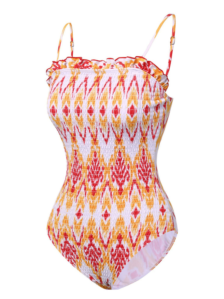 1960s Chevron Smocking Strap Bandeau Swimsuit