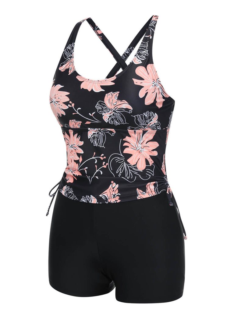 1930s Pink Floral Lace-Up Tankini