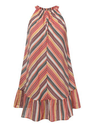 1980s Round Halter Antique Stripe Dress