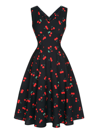Black 1950s Cherry Sleeveless Dress