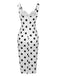 White 1960s V-Neck Polka Dots Dress