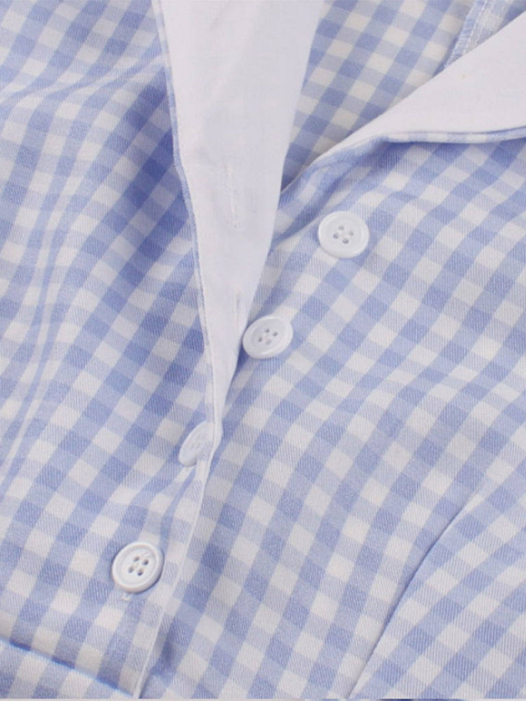 Light Blue 1950s Plaid Belt Lapel Dress