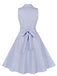 Light Blue 1940s Plaid Lapel Sleeveless Dress