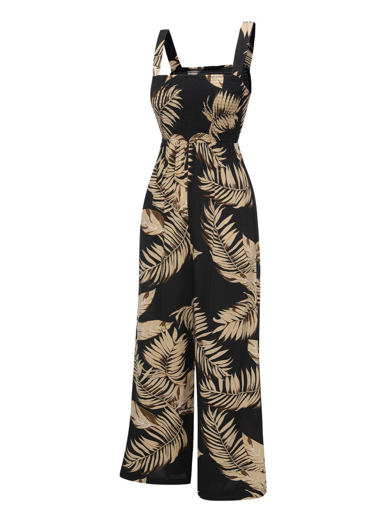 Black 1930s Wide-Straps Plants Jumpsuit
