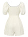 White 1960s Solid Puff Square Neck Romper