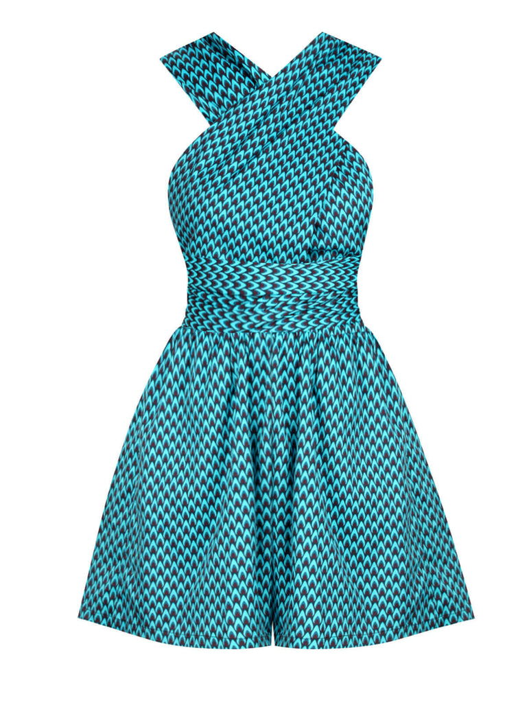 Blue 1950s Fishback Multi-wear Cap Sleeve Romper