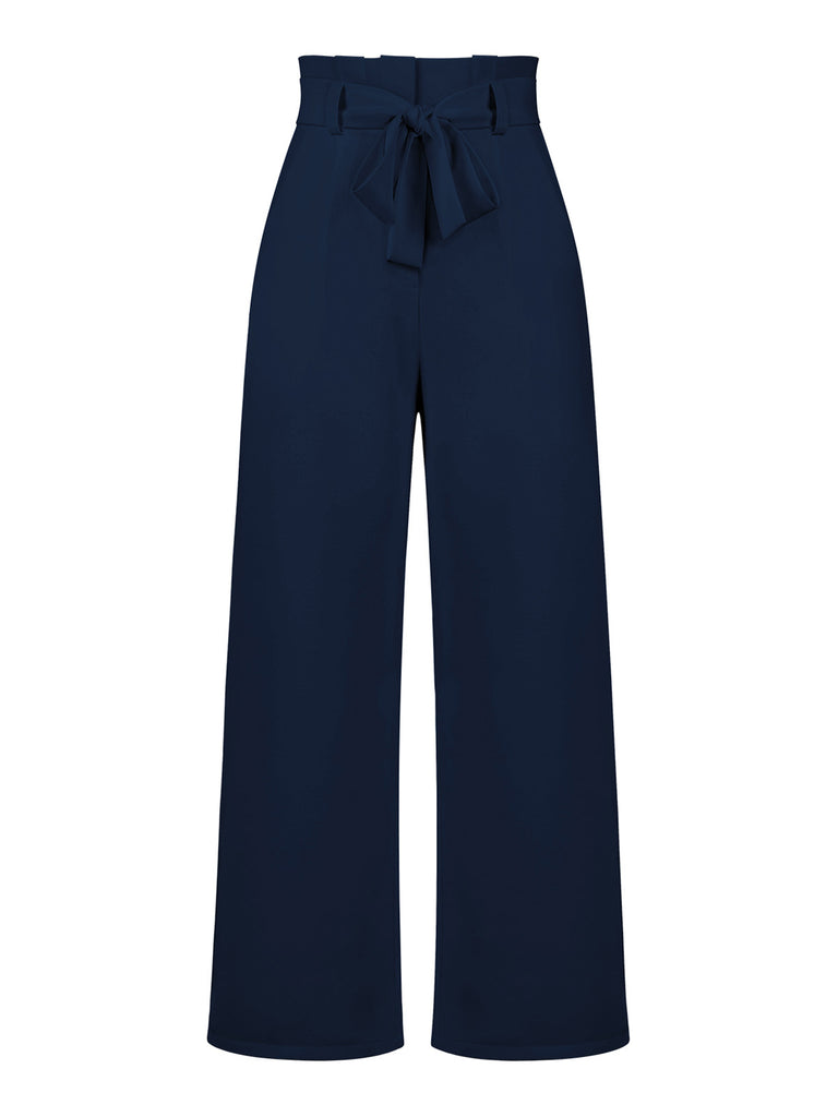 Dark Blue 1940s High Waist Bow Waist Pants