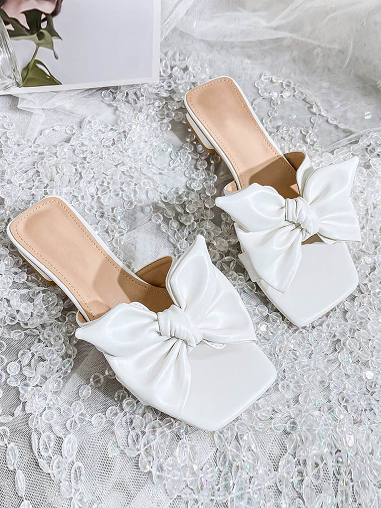 Bowknot Wedge Low Heeled PU Leather Slippers