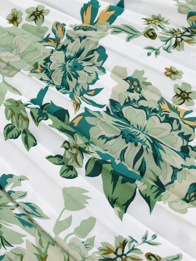 Green 1940s Floral Tie Belt Dress