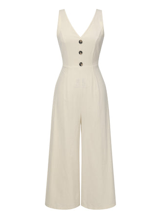 Apricot 1930s Solid Button Bow Jumpsuit