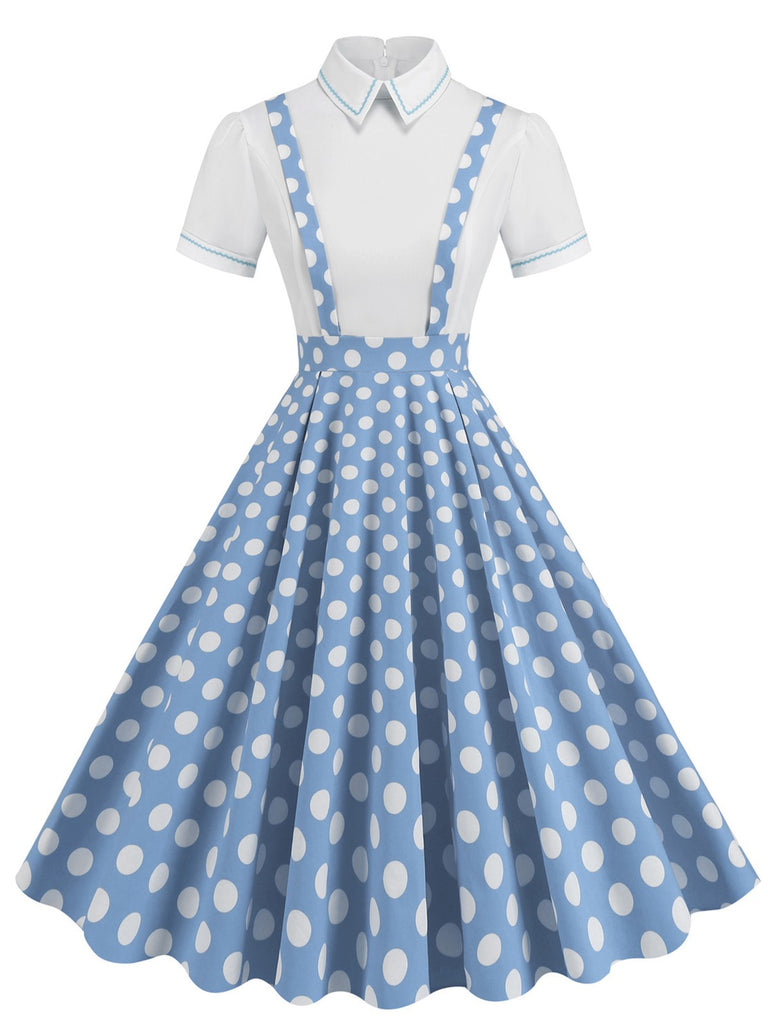 1950s Patchwork Lapel Collar Suspender Dress