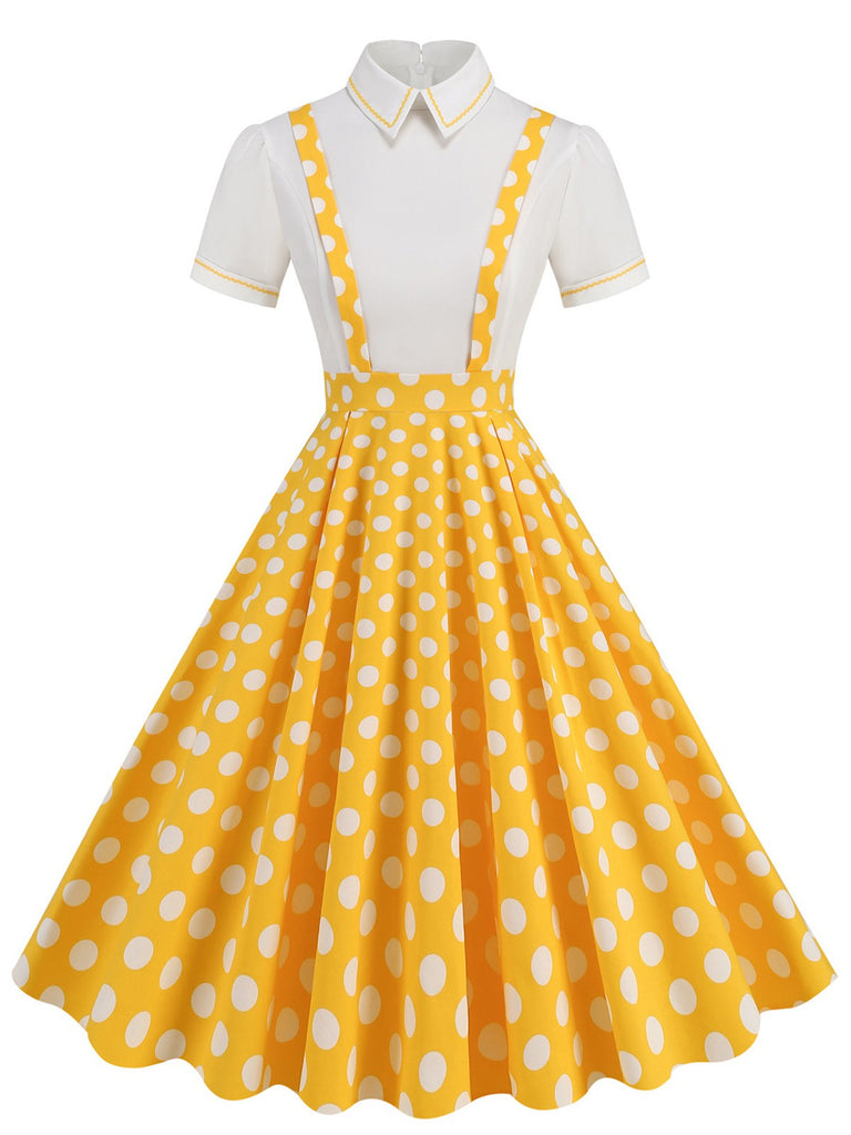 1950s Patchwork Lapel Collar Suspender Dress