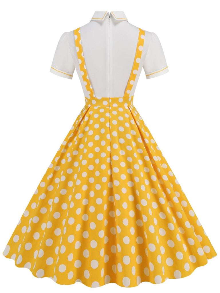 1950s Patchwork Lapel Collar Suspender Dress