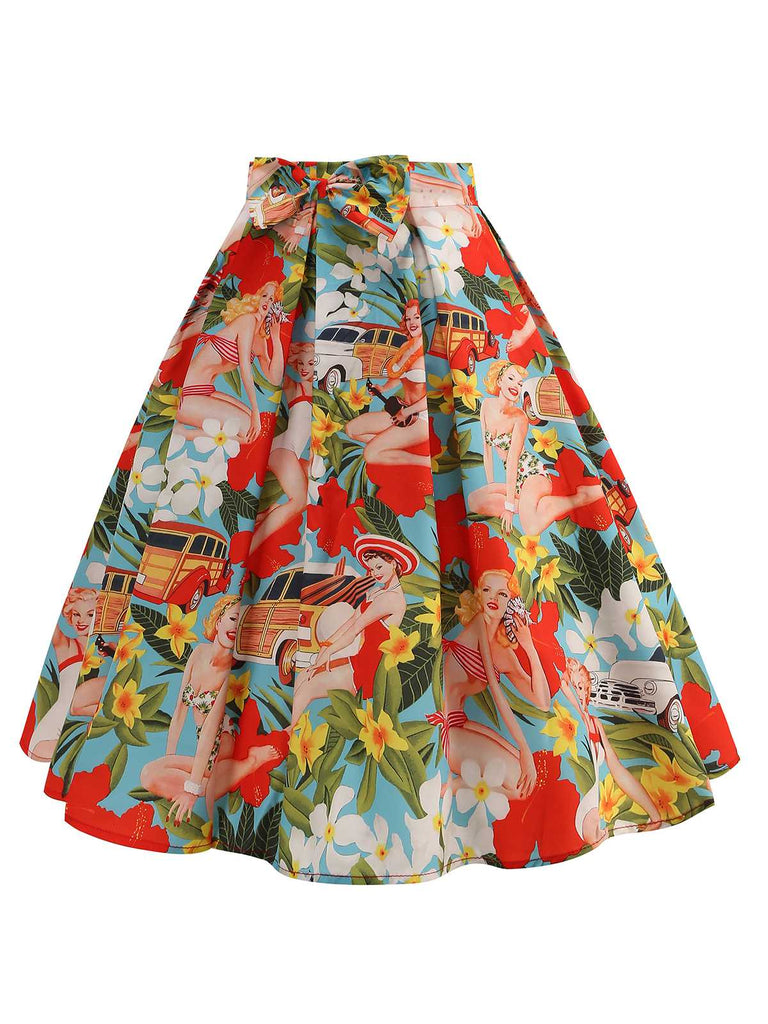 Multicolor 1950s Vintage Painting Swing Skirt