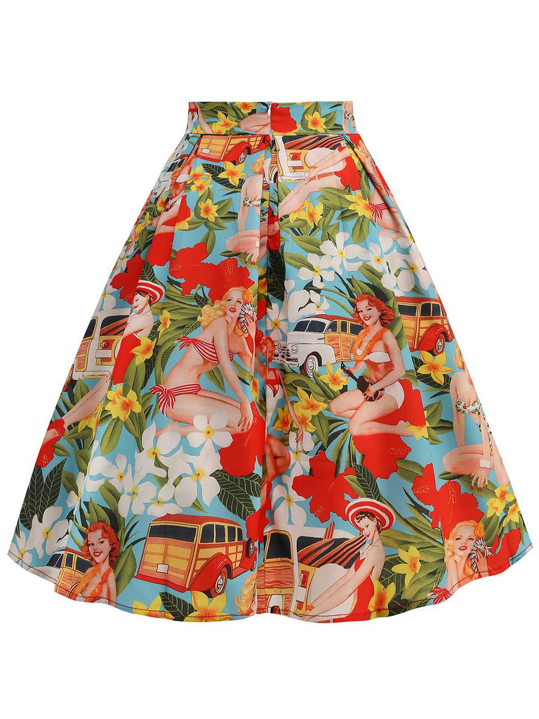 Multicolor 1950s Vintage Painting Swing Skirt