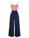 Dark Blue 1930s Spaghetti Strap Stripes Jumpsuit