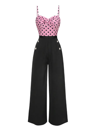 [Pre-Sale] Pink & Black 1930s Spaghetti Strap Polka Dot Jumpsuit