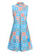 Yellow & Blue 1960s Floral Stand Collar Dress