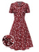 Green 1940s Lapel Buttons Ditsy Floral Dress