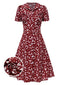 [Pre-Sale] Red 1940s Lapel Buttons Ditsy Floral Dress