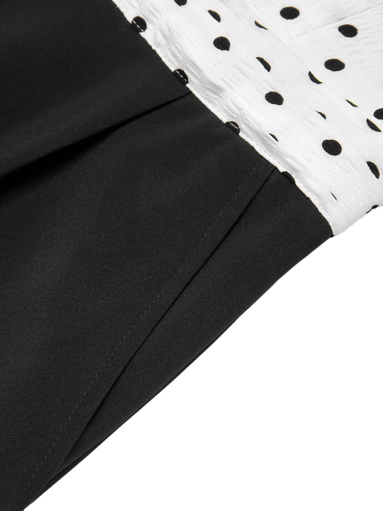 Black & White 1930s Polka Dots Tie Neck Jumpsuit