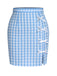 2PCS Blue 1960s Plaid Ruffled Hem Tops & BowKnot Skirts