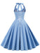 1950s Polka Dots Lace Up Halter Swing Dress