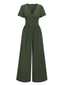Green 1940s V-Neck Solid Jumpsuit