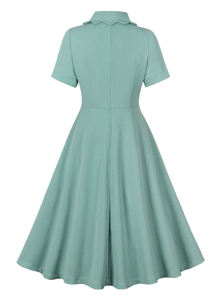Green Gray 1950s Lapel Solid Dress